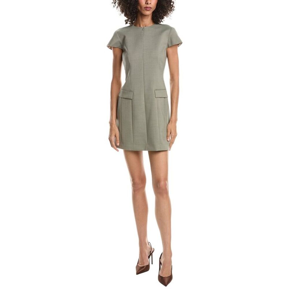 Theory Womens  Tailor Zip Wool-Blend Mini Dress, Brown